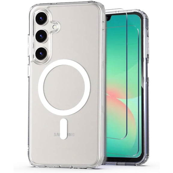For Samsung A26 Magnetic Case,Acrylic Slim Cover,With 2X Screen Glass Protector Film,Compatible With Magsafe Phone Cover for Galaxy A26 6.7"(Crystal Clear)