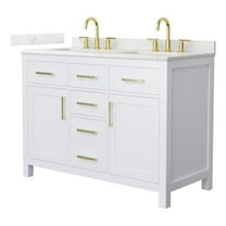 Beckett 48" White Double Vanity & Giotto Quartz Top (3-Hole) & Gold Trim