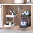 thumbnail image 5 of Under Sink Storage Rack Creative Practical White Multifunctional Plastic Stainless Steel Black Durable Kitchen Organizer, 5 of 5