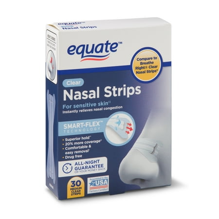 Equate Smart-Flex Medium Strength Clear Nasal Strips, 30 count