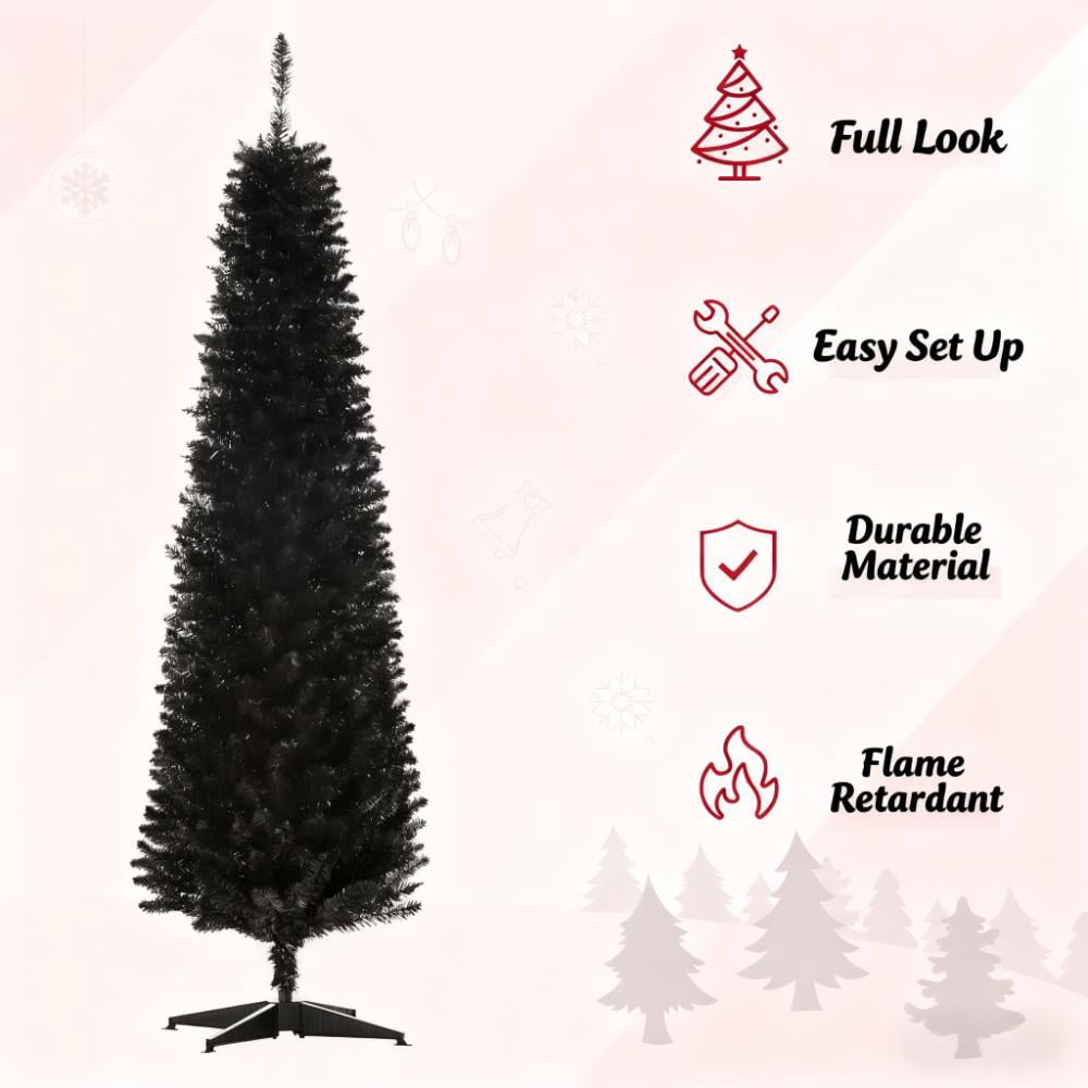 Slim Xmas Tree with Realistic Branch Tips and Plastic Stand, Artificial Christmas Tree