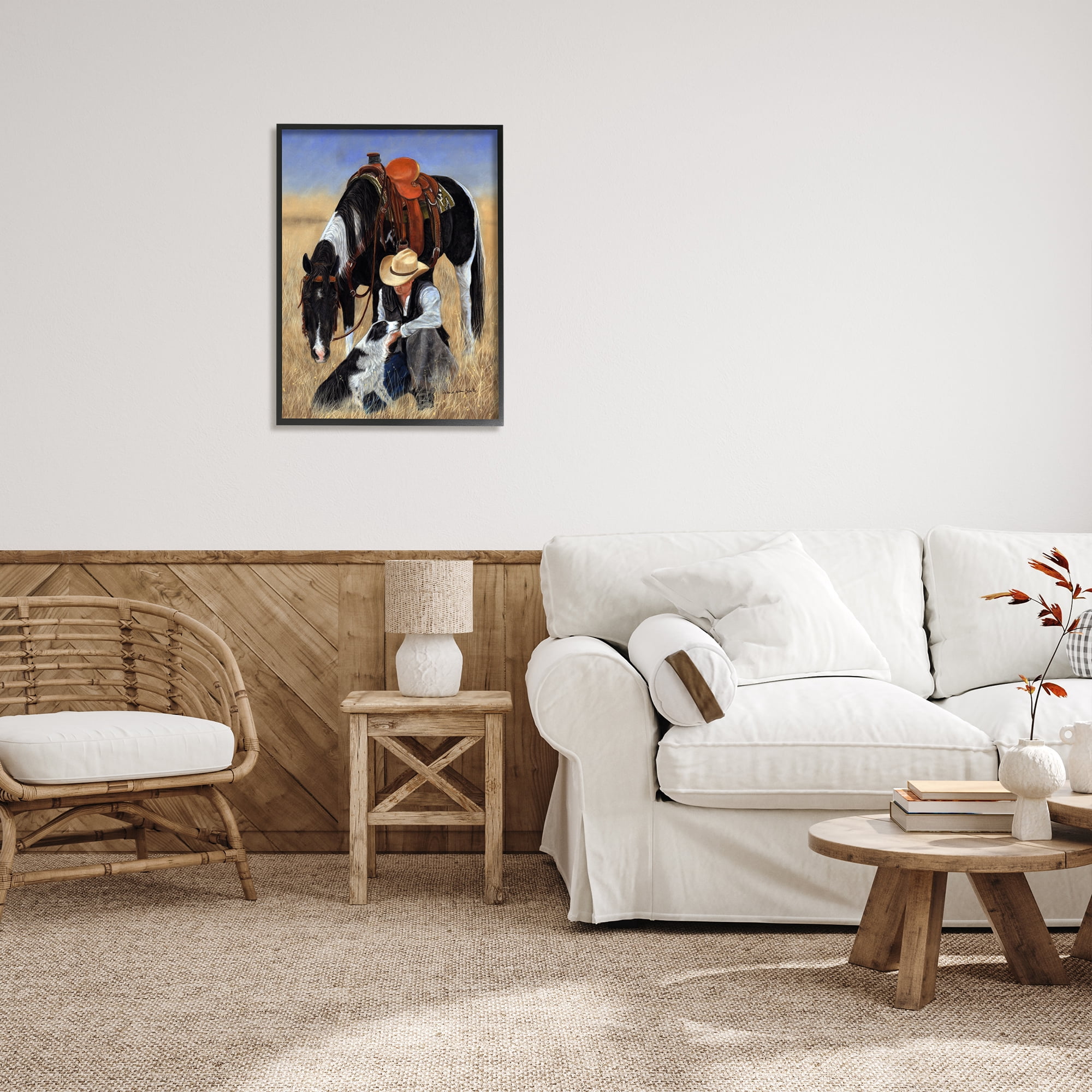 Stupell Industries Cowboy with Dog & Horse Animals & Insects Painting Black Framed Art Print Wall Art, 24 x 30