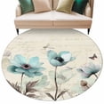 thumbnail image 2 of Round Area Rug 8 Ft, Teal Spring Floral Washable Non-Slip Circle Carpet for Living Room/Bedroom, Vintage Botanical Retro Art Collection Low-Profile Large Area Rugs for Indoor, 2 of 7