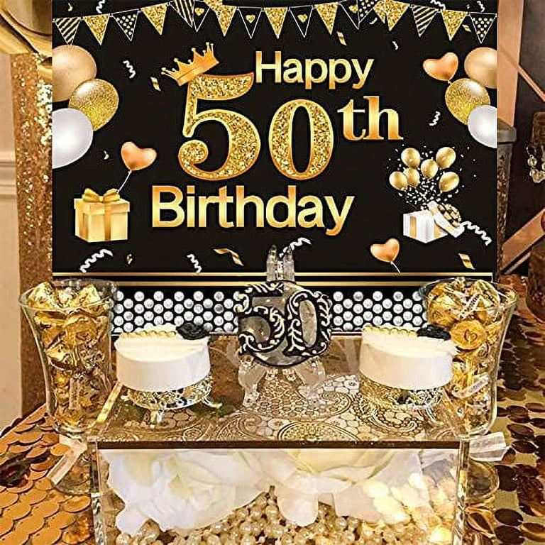 Happy 80th Birthday Backdrop Banner Extra Large Black And Gold Party  Decorations