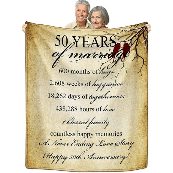 Wedding Anniversary Blanket Anniversary Marriage Throws Blanket Anniversary Golden Marriage Blanket for Wife Husband Mom Dad Couple Parents Grandpa Grandma Gifts(50th)