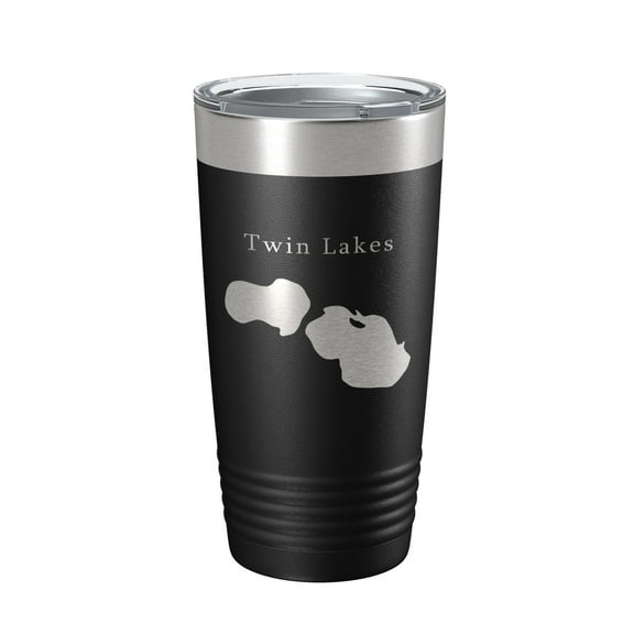 Twin Lakes Map Tumbler Travel Mug Insulated Laser Engraved Coffee Cup Muskegon County Michigan 20 oz Black