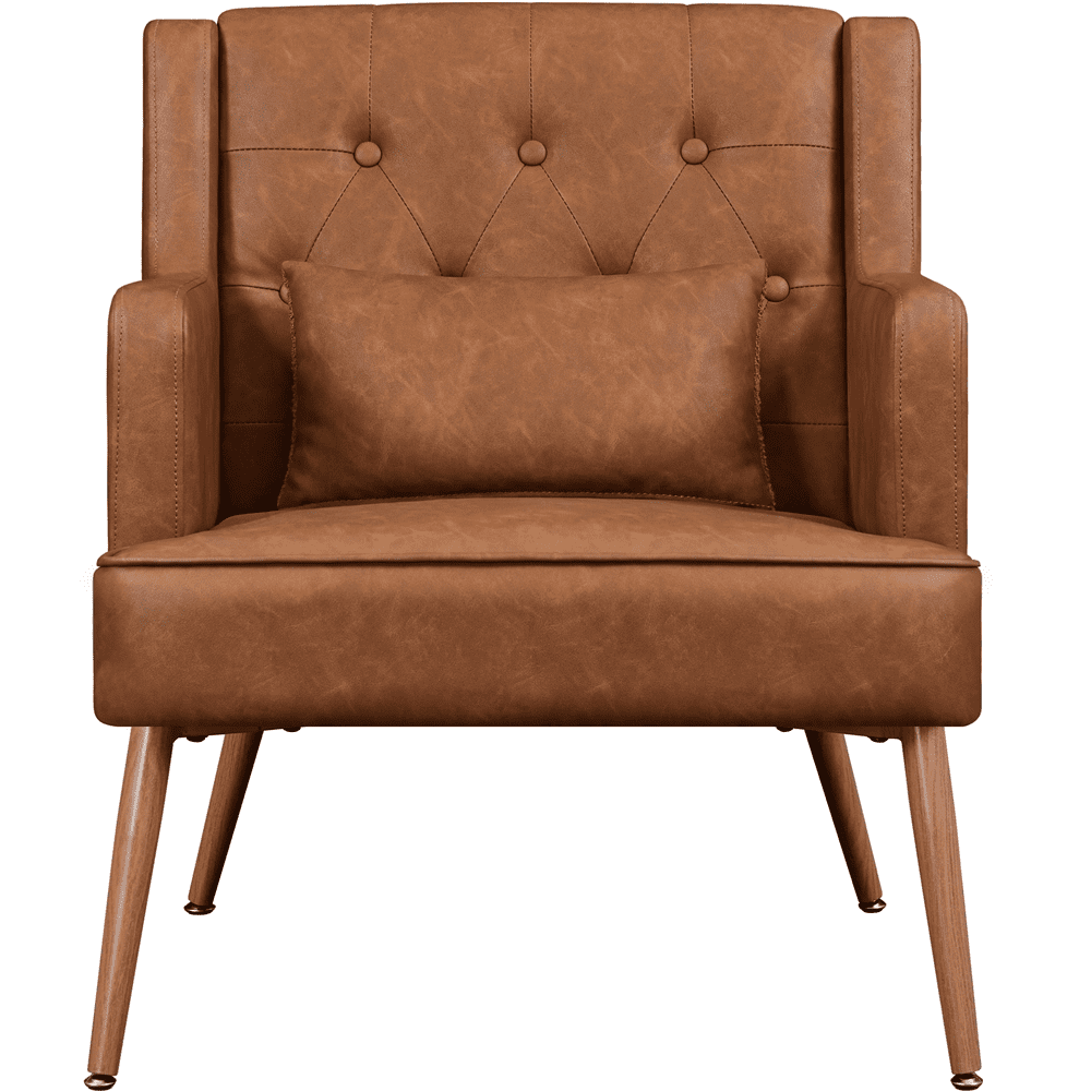 Renwick Modern Button-Tufted Faux Leather Accent Chair,Retro Brown