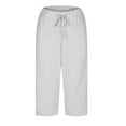 thumbnail image 3 of Capris for Women Womens Plus Size Capris Casual Solid Drawstring Elastic Waist Capri Pants Summer Breathable Loose Wide Leg Cropped Trousers with Pocket, 3 of 6