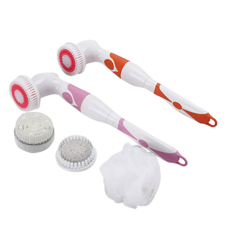 4 in 1 Waterproof Electric Bath Brush Multi-functional Body Cleansing Brush  Back Massage Scrubber with 4 Brush Heads Shower Brush with Long Handle