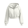 thumbnail image 6 of Lenpel Cropped Hooded Jackets for Women Workout Full Zip Long Sleeve Trendy Drawstring Sweatshirt Coats with Pockets Fall Clothes(White,X-Large), 6 of 6