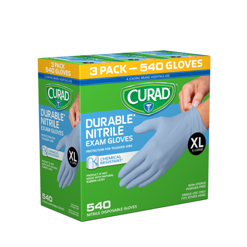 Curad Durable Nitrile Exam Gloves, Extra Large, 540 ct