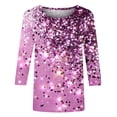 thumbnail image 5 of Charella 3/4 Sleeve Tops for Women Crewneck T-shirts Bling Bling Printed Casual Blouse 2025 Spring Summer Tops,Multicolor,2XL, 5 of 5