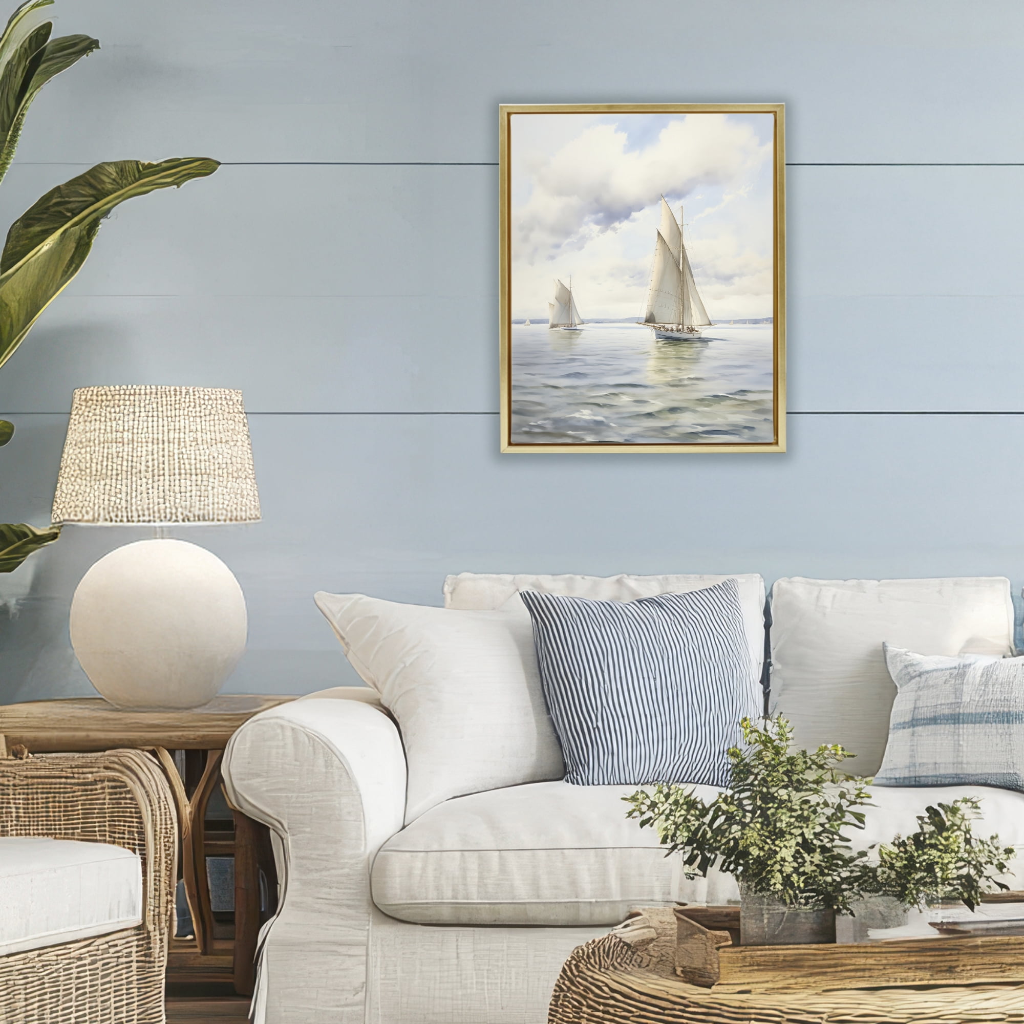 Stupell Industries Sailing Toward a Tranquil Horizon Gold Framed Floater Canvas Wall Art, design by LSR Design Studio