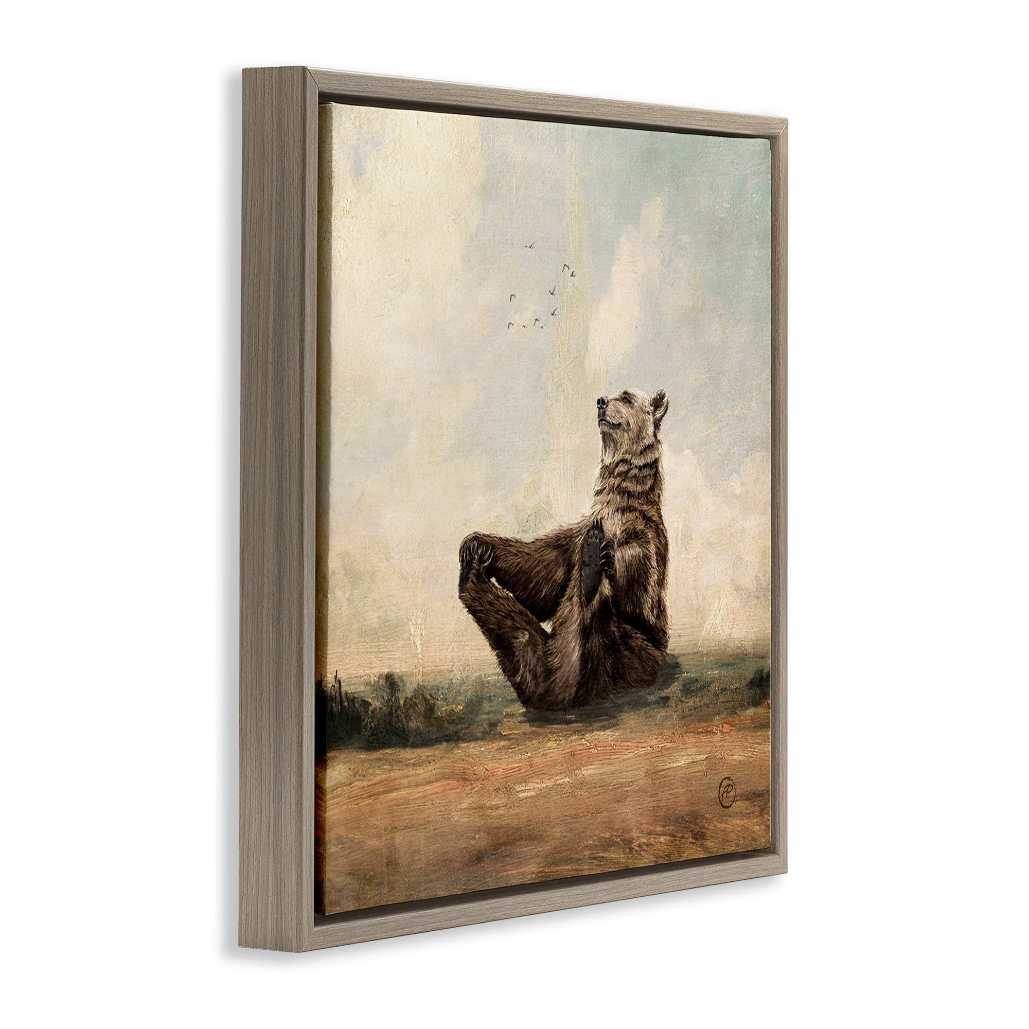 Stupell Industries Bear Holding Paws Watching Sunset Animals & Insects Painting Brown Floater Framed Canvas Art Print Wall Art, 18 x 18