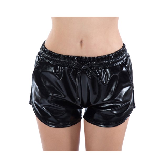wsevypo Women's Metallic Shorts Elastic Waist Shiny Sparkly Shorts Rave Festival Disco Booty
