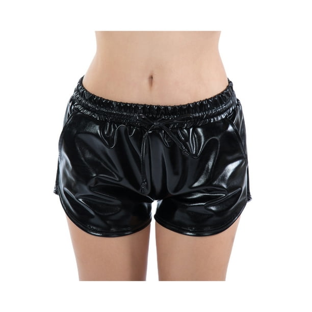 Dmagnates Women Metallic Shorts Patent Leather Shorts Shiny Pants with ...