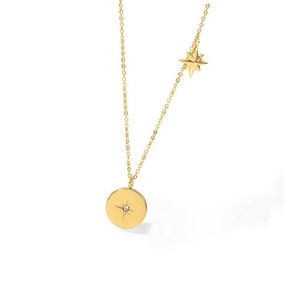 FENOHREFE Gold Plated Stainless Steel Pendant Necklace Oval Stone Pendant Neckchain Adjustable Length Clavicle Chain Choker