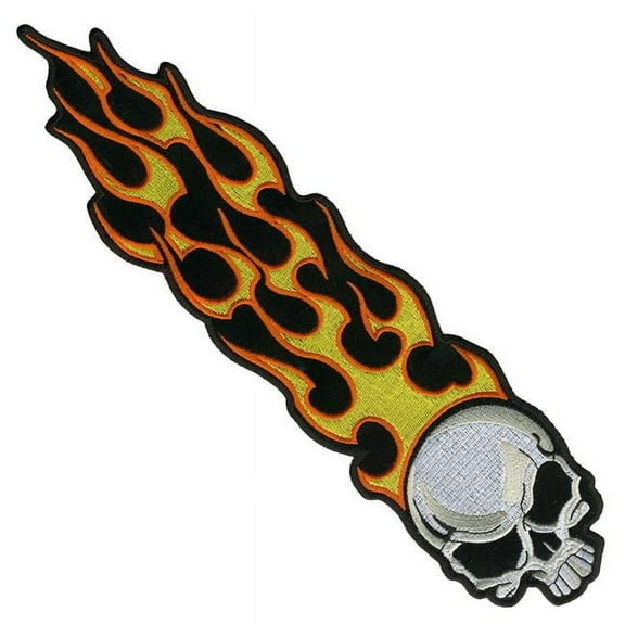 Hot Leathers PPA1192 Long Flaming Skull 1" x 5" Patch 1X5