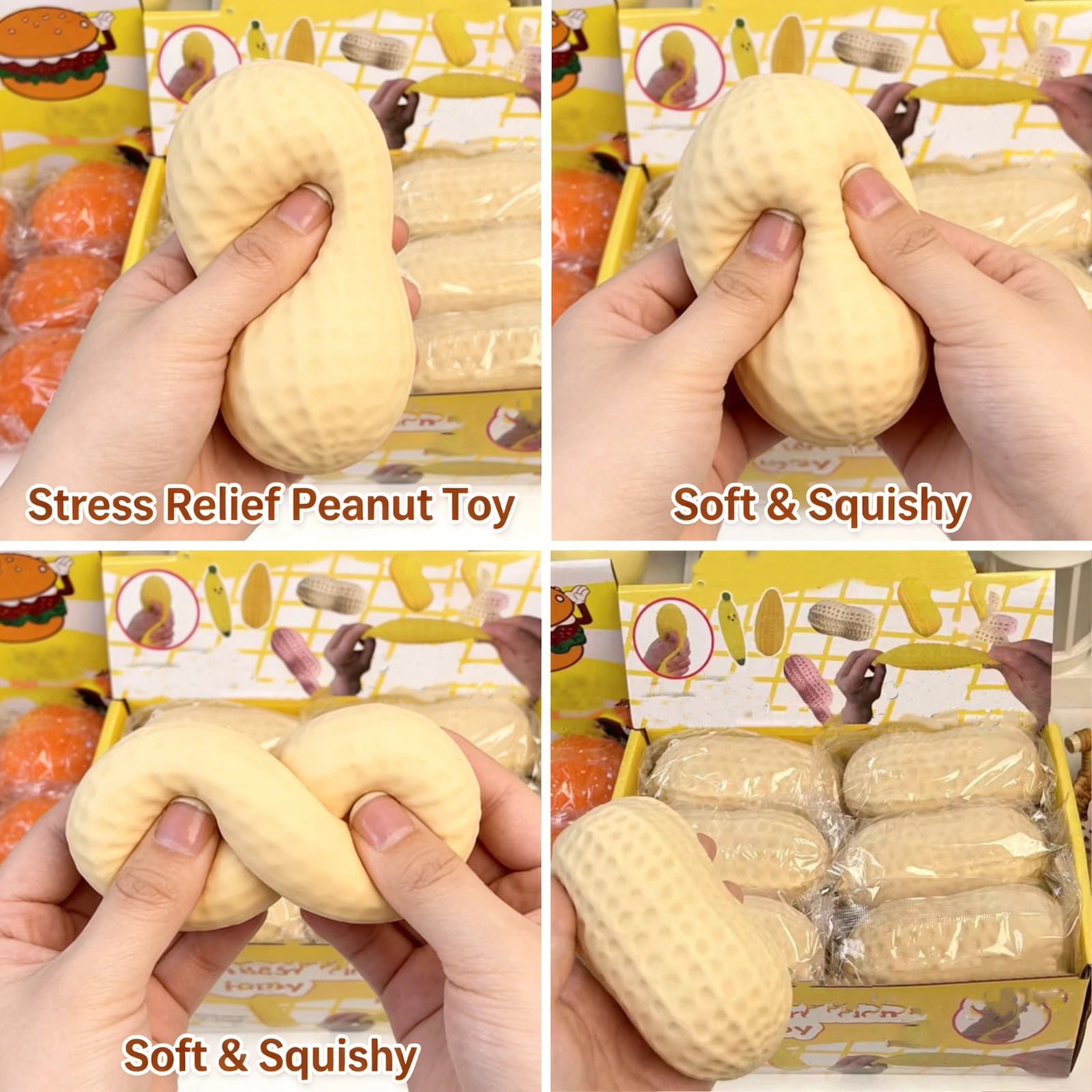 Peanut Stress Ball - Crunchy & Crispy Sensory Squeeze Ball with Buttery-Soft Feel, ASMR Fidget Tool for Adults Anxiety Relief