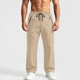 thumbnail image 2 of Men's Casual Pants Drawstring Elastic Waist Chino Pants Straight Leg Slacks Cotton Twill Trousers with Pockets,twill chino pants Khaki L, 2 of 7