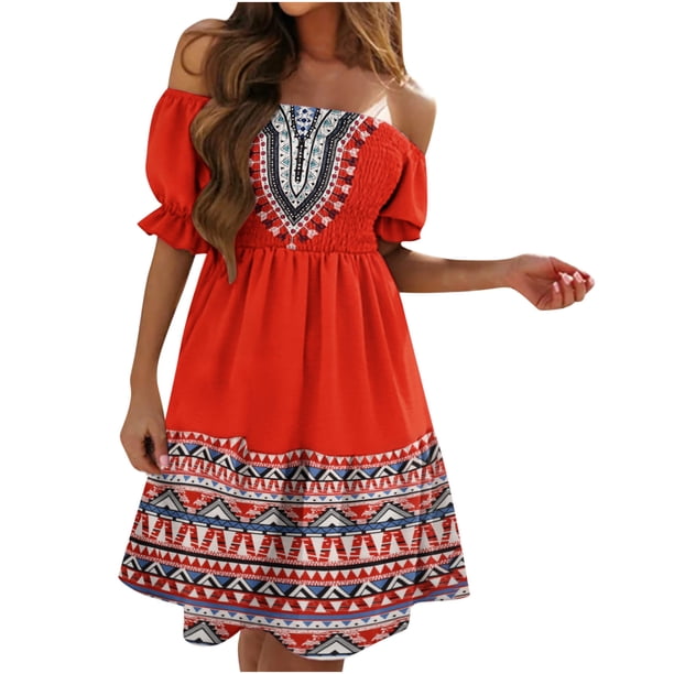 Vestido de verano sexy con estampado de manga corta y un hombro fruncido para mujer Fridja bnh6774