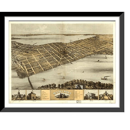 Historic Framed Print, WI Madison 1867 MAP, 17-7/8" x 21-7/8"