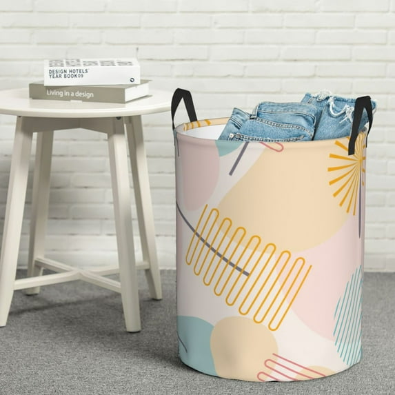 YFYANG Waterproof Laundry Hamper, Interesting Line Geometry Laundry Basket Oxford Fabric with Handle Foldable, S