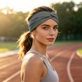 thumbnail image 2 of EANJE Twist Knot Wide Headbands for Women, Soft Stretchy Non Slip Turban Hair Wraps, Solid Color Sweat Hair Bands for Yoga Skincare Workout Daily Wear Gray One Size, 2 of 4