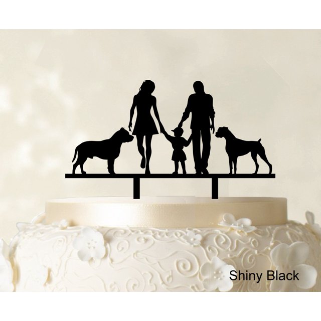 Printtoo Wedding Cake Topper With Child And Pets Family Silhouette Cake Topper Decoration Cake Color Option Available 6-7 Inches Wide