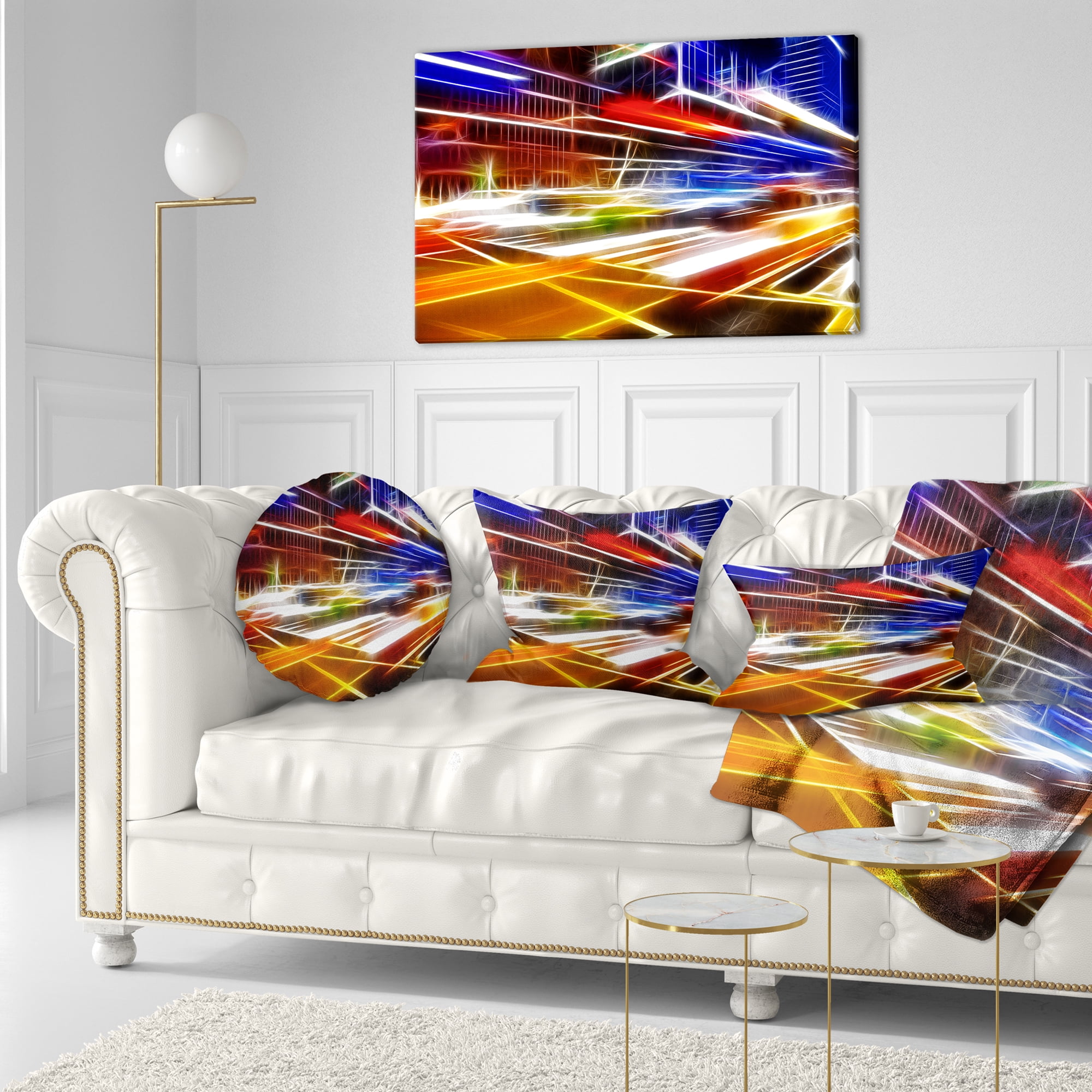 Designart High Speed Traffic Trails - Cityscape Digital Throw Pillow - 12x20