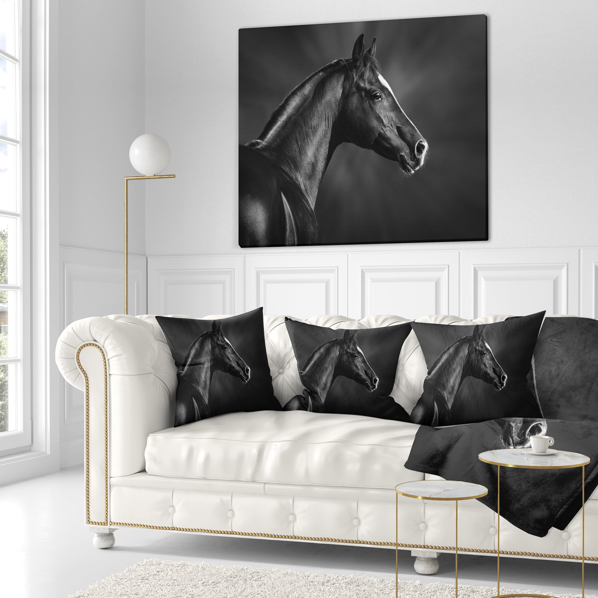 Designart Black Arabian Horse Portrait - Animal Throw Pillow - 18x18