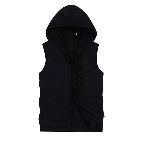 Defitshape Men's Casual Top Fall Vest Chic Full Zip Comfy Rayon Pocket Fit Regular Outdoor Jogging Vest Outfit Black Small