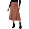 thumbnail image 1 of Falda midi de punto acampanada de mujer INSPIRE CHIC, con cintura alta elástica y stretchy, talla S, color caramelo, 1 of 6