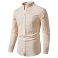thumbnail image 1 of 2025 Camisa de manga larga de algodón y lino liso para hombre: corte holgado, botones, informal para la playa o acampadas, 1 of 7