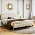 thumbnail image 3 of Platform Bed with Button Tufted Headboard, Velvet Upholstered Wood Slats Support Bed Frame, 3 of 7