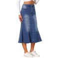 thumbnail image 4 of INSPIRE CHIC Fishtail Denim Skirt for Women's Washed Midi Jean Bodycon Skirt XS Blue, 4 of 6