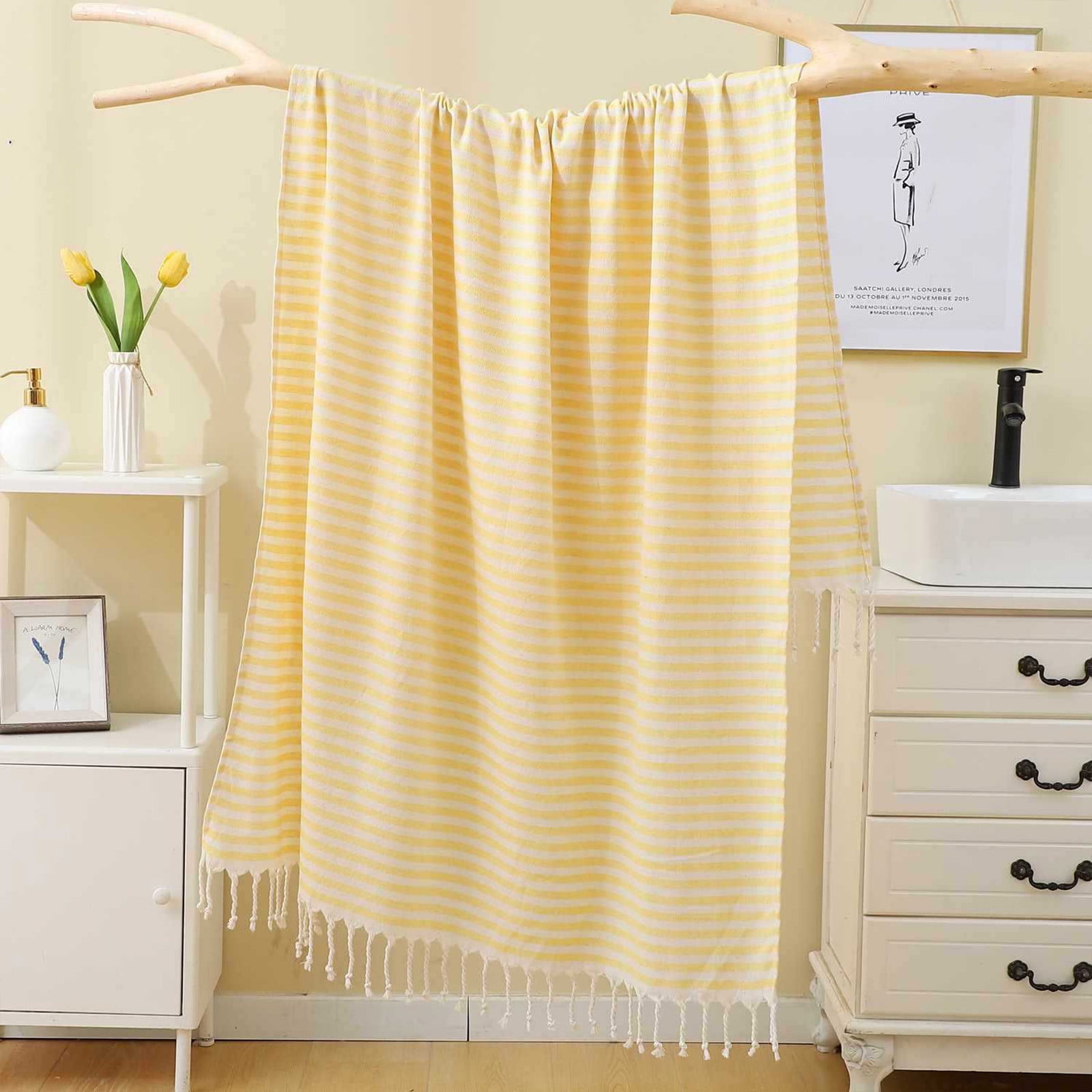 Fringed Striped Beach Towel Set 2-Pack | Oversized 59x39 Inch Cotton Bath & Pool Towel with Backpack | Quick Dry, Sand Free, Lightweight, Absorbent | For Adults & Kids | Multiple Colors | Embroidery