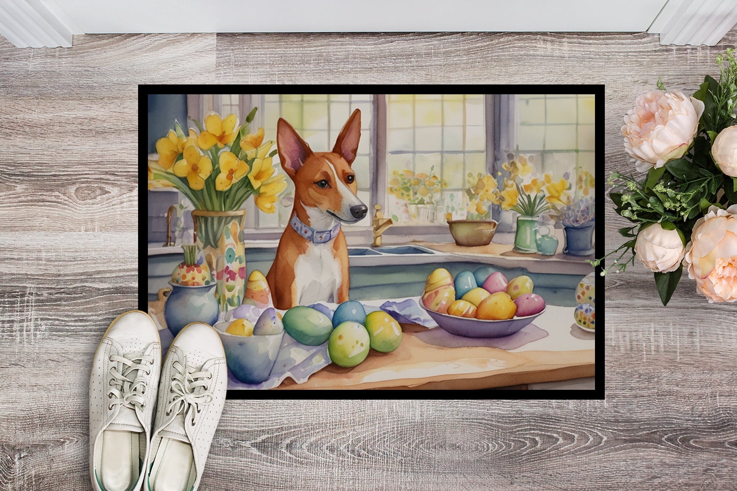 Decorating Easter Yorkshire Terrier Doormat