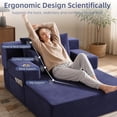 thumbnail image 6 of PUKNLY 60" Oversized Chaise Lounge Chair, 70" Boneless Corduroy Cloud Couch with 4 Pockets, 3 Pillows & 2 Cup Holders, Deep Seat Sleeper Sofa Bed for Living Room Bedroom Apartment, No Assembly,Blue, 6 of 9