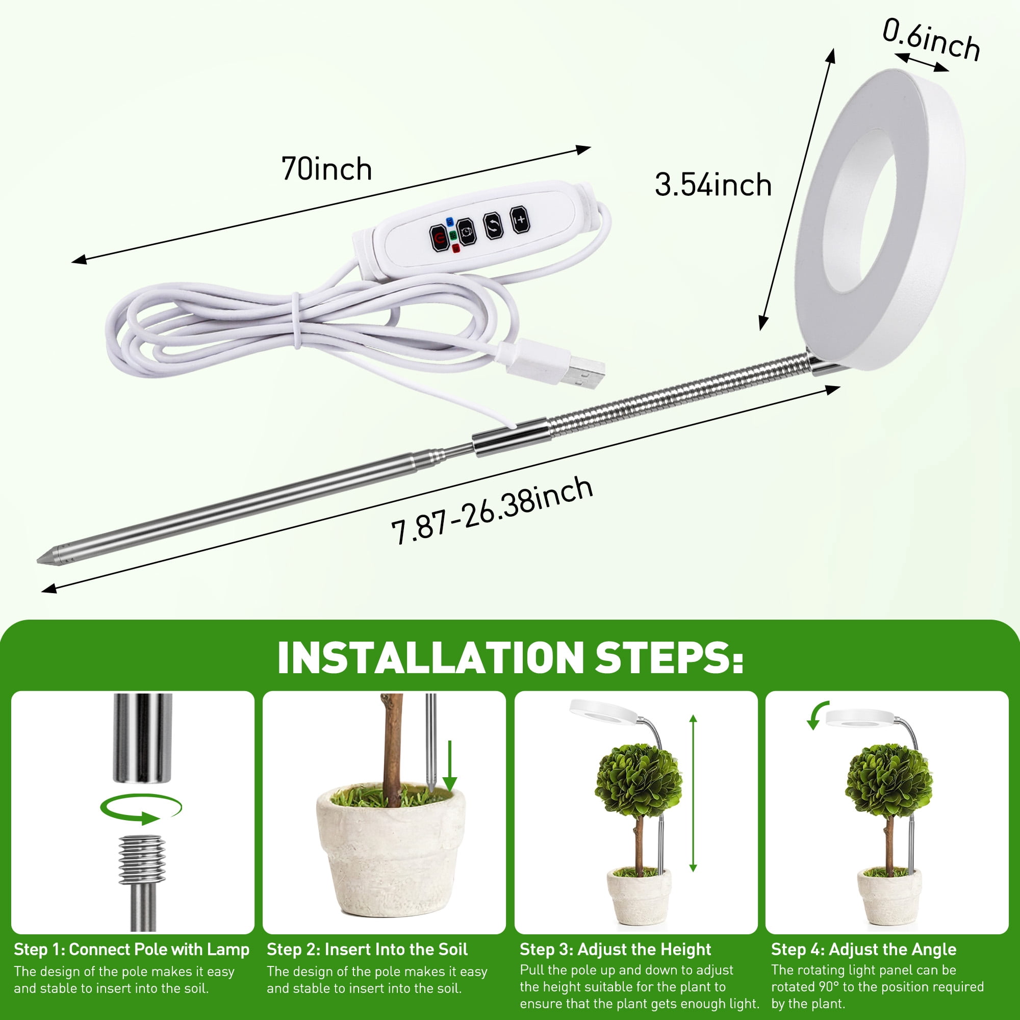 GPED Plant Grow Light, LED Growing Light for Indoor Plants, Full Spectrum Desk Growth Lamp w/ Automatic Timer(3/9/12Hrs) & Height Adjustable, 10 Dimmable Brightness for Small Plants, 2 Packs, White