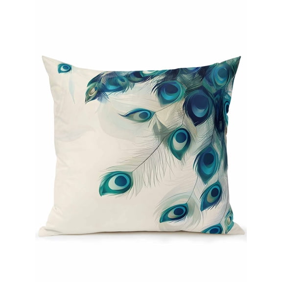 Waterproof Outdoor Throw Pillows with Inserts 18"x18", Peacock Feather Soft Decorative Pillowcases for Couch Bedroom, Teal Ethnic Rustic Farmhouse Elegant Pillow Covers for Sofa Living Room