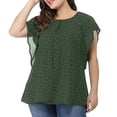 thumbnail image 2 of TANGNADE Women's Summer Plus Size Ruffle Sleeve Shirt Top Polka Dot Chiffon Blouse Green + XXL, 2 of 6
