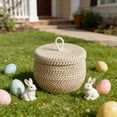 thumbnail image 4 of Handwoven Cotton Rope Storage Basket Set with Lids | 1-Piece Round Nesting Baskets for Easter Eggs, Snacks & Home Organization | Farmhouse Decor in Beige, 4 of 6