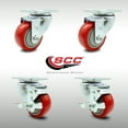 thumbnail image 2 of 3 Inch SS Red Polyurethane Swivel Top Plate Caster Set with 2 Brakes SCC, 2 of 2