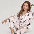thumbnail image 7 of Women's Cat Print Satin Pajama Set Long Sleeve Button-Up Top with Elastic Waist Full-Length Pants - Large, Gray, 7 of 7