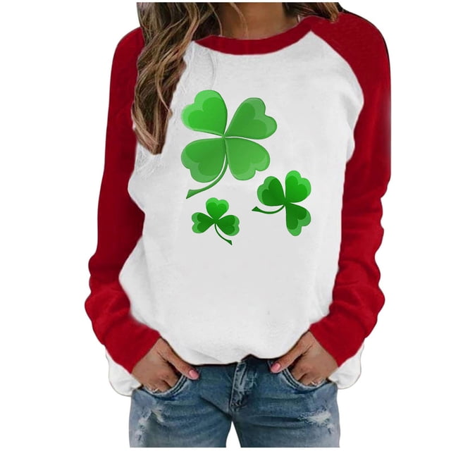 Bowake Chandail en Molleton pour Femmes de la Saint-Patrick Imprimé Col Rond Manches Longues Raglan Haut Décontracté Ample