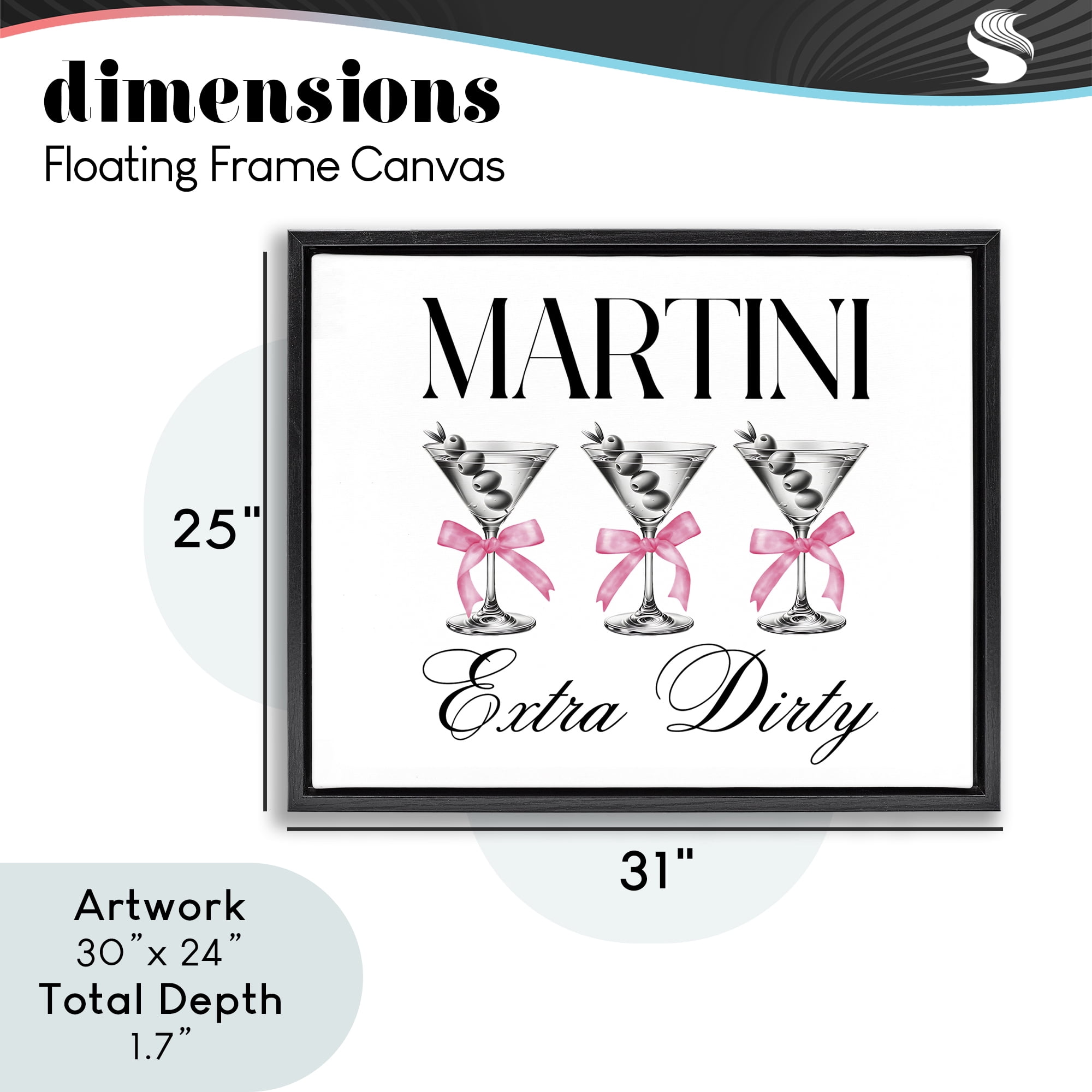 Stupell Industries Pink Ribbon Martini Trio Black Framed Floater Canvas Wall Art, design by Lettered and Lined
