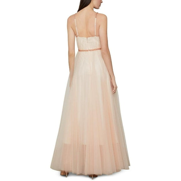 BCBGMAXAZRIA Womens Pink Beaded Spaghetti Strap V Neck Full-Length Prom Gown Dress 16