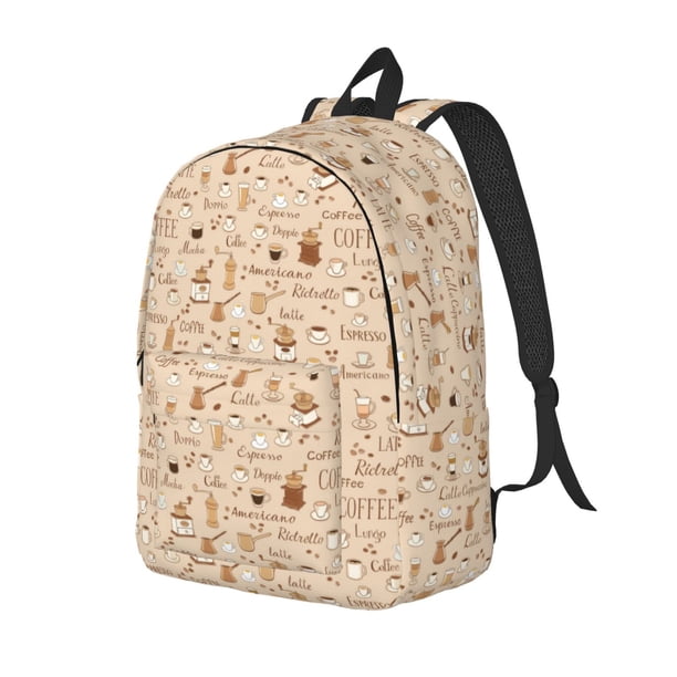 Disketp Coffee Time print Canvas Backpack Lightweight Travel Daypack Student Rucksack Laptop Backpack-Small