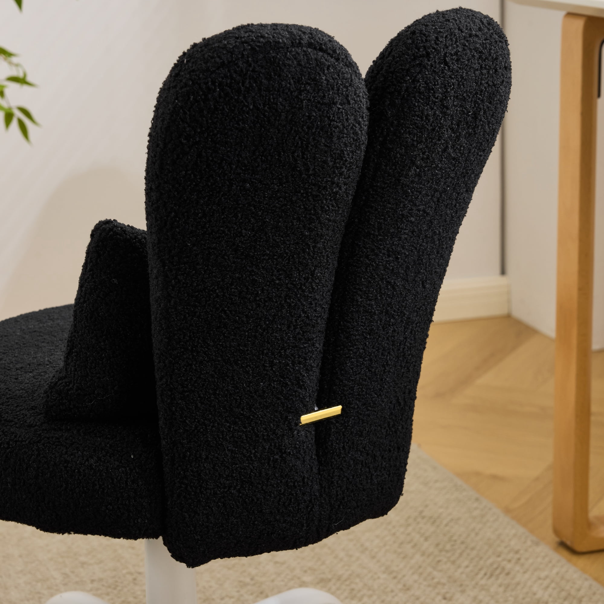 Ktaxon Teddy Fleece Office Chair, Rabbit Ear Backrest Vanity Chair, Adjustable Swivel Reading Chair for Home Office Black